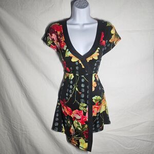 Vintage 90s y2k floral whimsigoth v neck babydoll top